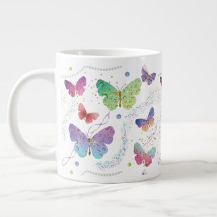 Taza De Café Gigante Mariposas elegantes violeta y azul brillante