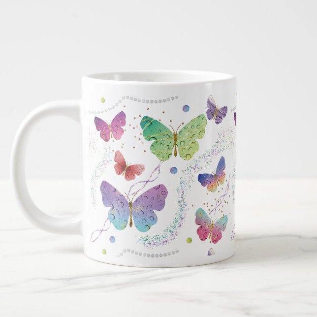 Taza De Café Gigante Mariposas elegantes violeta y azul brillante (Izquierda)