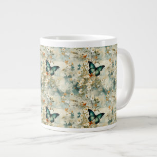 Taza De Café Gigante Mariposas y flores de época coloridas (6)