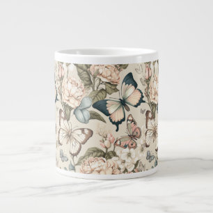 Taza De Café Gigante Mariposas y flores pastel