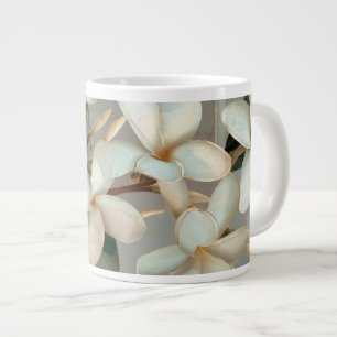 Taza De Café Gigante Mármol de Línea Dorada Flor de Magnolia Blanca