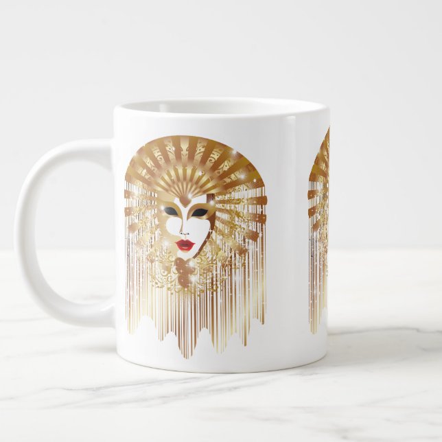 Taza De Café Gigante Máscara Fiesta del Carnaval de Venecia Dorada (Izquierda)