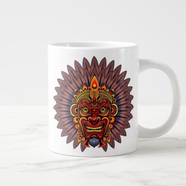 Taza De Café Gigante Máscara ritual del rey guerrero tribal (Derecha)