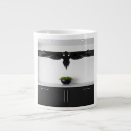 Taza De Café Gigante Matte Black Raven Accents High Contrast Architectu