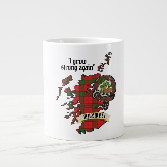 Taza De Café Gigante Maxwell Clan Badge & Tartan Map of Scotland (Frente)
