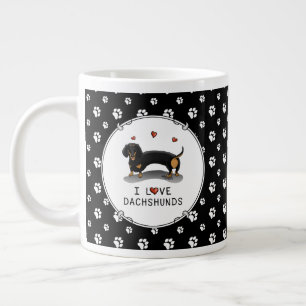 Taza De Café Gigante Me encanta Dachshunds Dachsies (negro y tostado) C