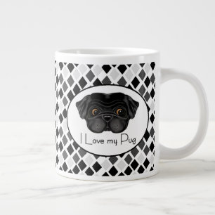 Taza De Café Gigante Me encanta mi Black Pug Cute Black Pug y la cita d