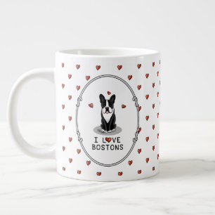 Taza De Café Gigante Me encantan los Bostons Boston Terriers (blanco y 