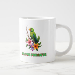 Taza De Café Gigante "Me encantan los loros - Loro tropical colorido y