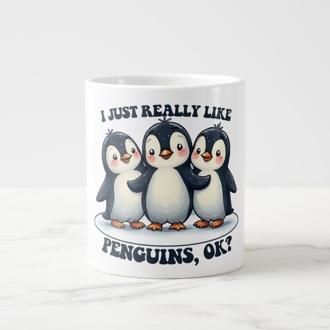 Taza De Café Gigante Me Gustan Los Pingüinos. (Frente)
