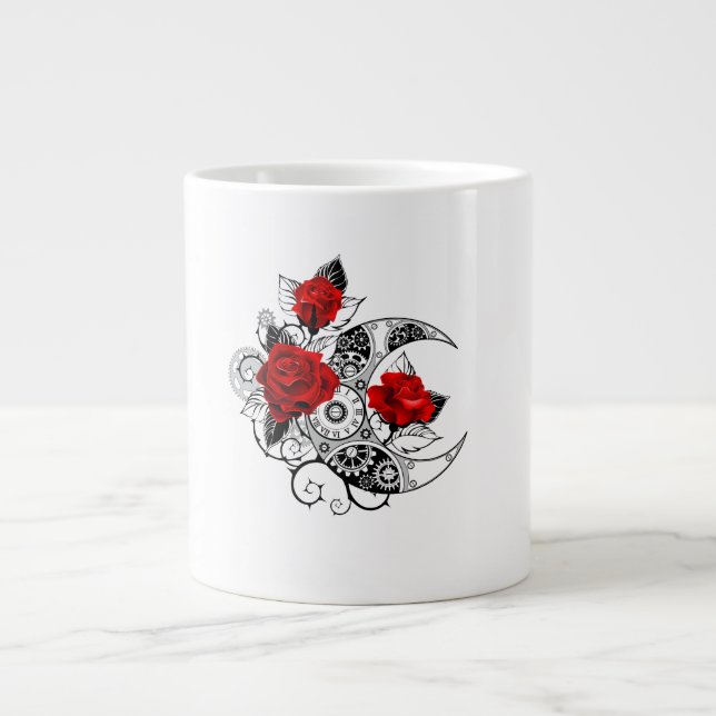 Taza De Café Gigante Media luna mecánica con rosas rojas (Frente)