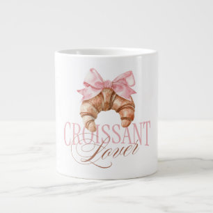 Taza De Café Gigante Medio Croissant Coqueta Francés con Lazo Rosa Suav