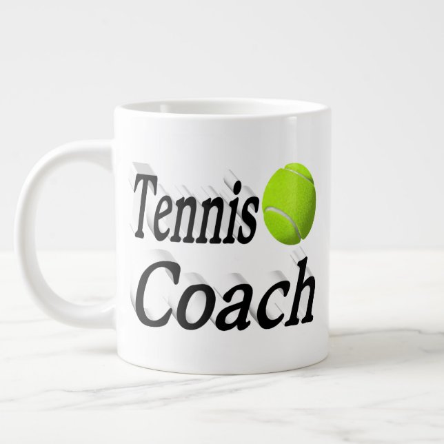 Taza De Café Gigante Medio texto del entrenador de tenis (Izquierda)