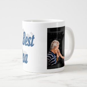 Taza De Café Gigante Mejor foto del abuelo texto azul del mar