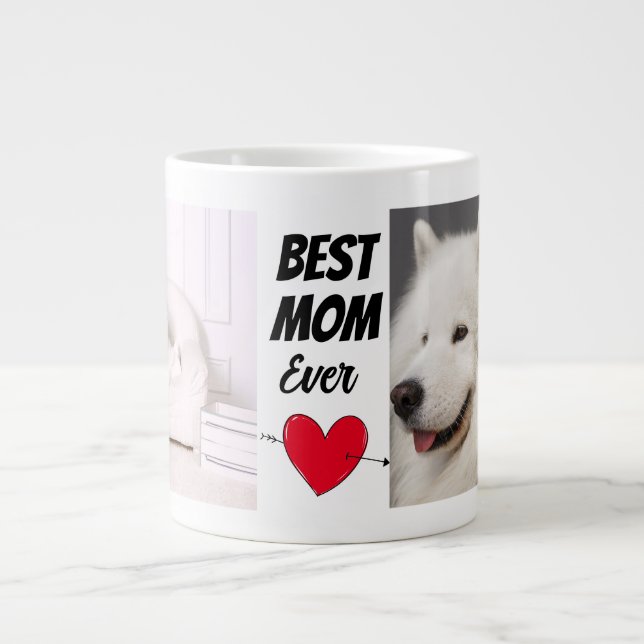 Taza De Café Gigante Mejor madre de perro personalizada dos fotos y tex (Frente)