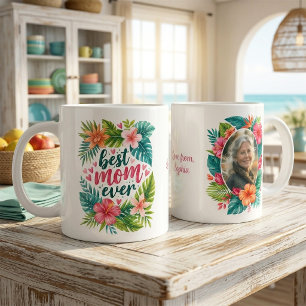 Taza De Café Gigante Mejor Mamá del Mundo Floral Tropical Foto del Día 