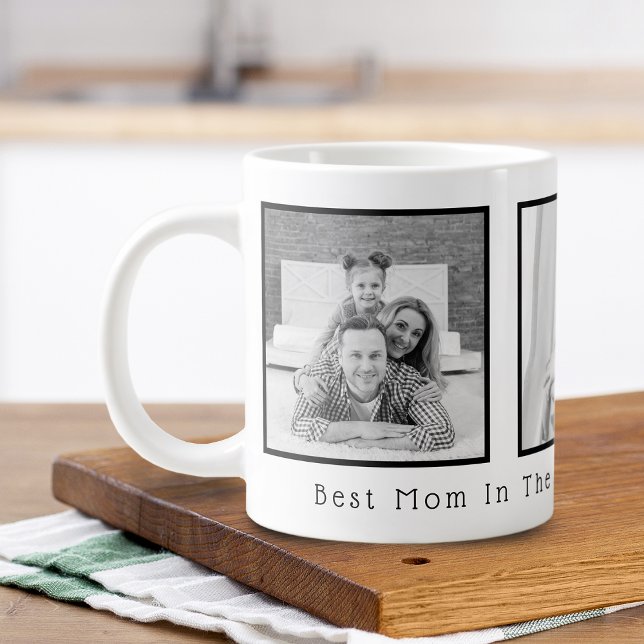 Taza De Café Gigante Mejor Mamá Negro y Blanco 3 Fotos (Best Mom Black and White 3 Photos Giant Coffee Mug)