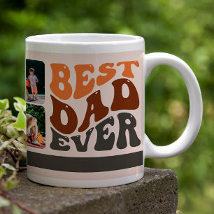 Taza De Café Gigante Mejor Papá del Mundo Tipografía Retro Groovy y 4 F