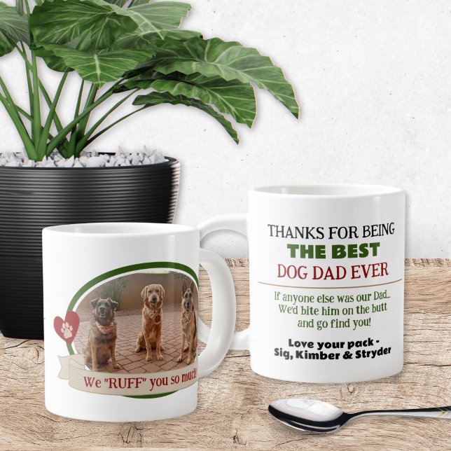Taza De Café Gigante Mejor Perro Gracioso Fotográfico Papá Mug (Best ever dog dad gift idea for puppy father's day gift from the dogs coffee mug)