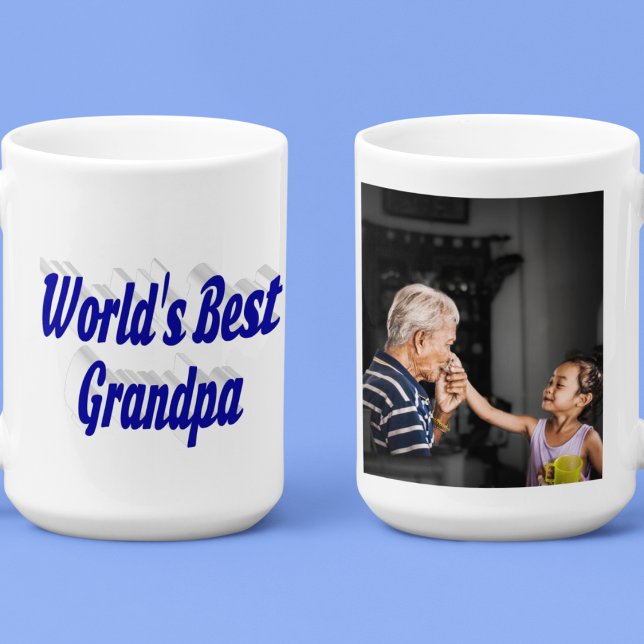 Taza De Café Gigante Mejor texto azul de foto del abuelo (Subido por el creador)