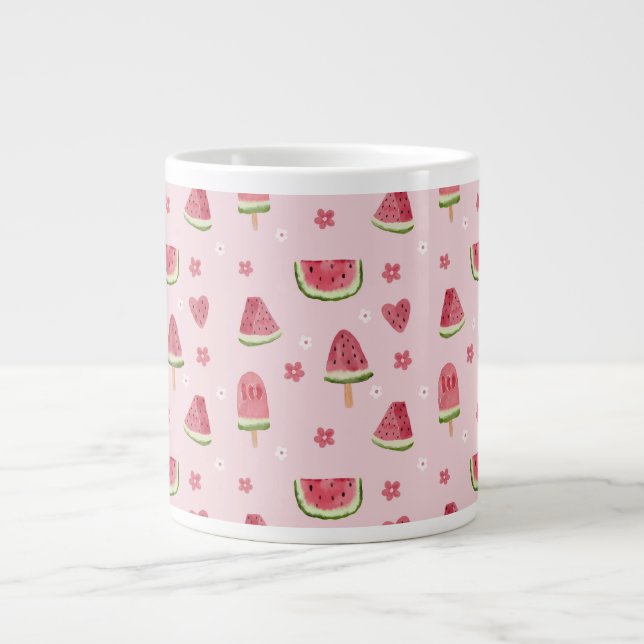 Taza De Café Gigante Melón de agua dulce y patrón sin foco de popsicas (Frente)