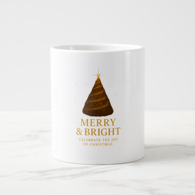 Taza De Café Gigante Merry & Bright Gold Glitter Christmas Jumbo Mug (Frente)