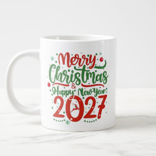 Taza De Café Gigante Merry Christmas Happy New Year 2026 Reindeer