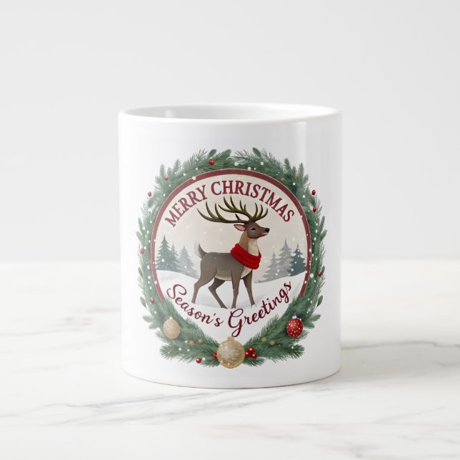 Taza De Café Gigante Merry Christmas –Majestic Winter Reindeer 🦌 (Frente)