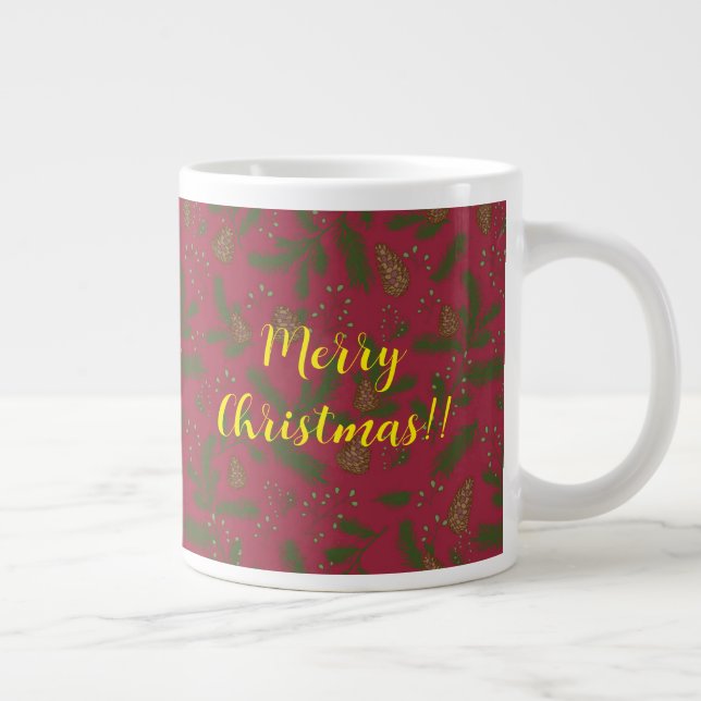 Taza De Café Gigante Merry Christmas Pinecones & Sprigs (Derecha)