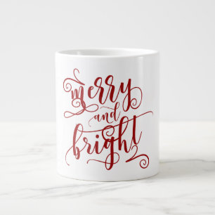 Taza De Café Gigante Merry y Bright Texto rojo NAVIDADES