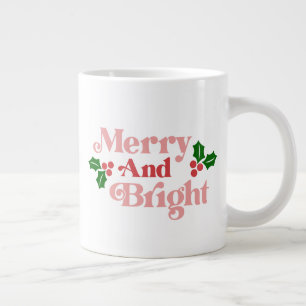 Taza De Café Gigante Merry y Bright - Tipografía clásica de vacaciones