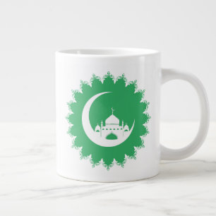 Taza De Café Gigante Mezquita Blanca en la luna creciente Ramadán verde