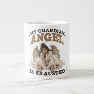 Taza De Café Gigante Mi Ángel de la Guarda Está Exhausto Gráfico Vintag
