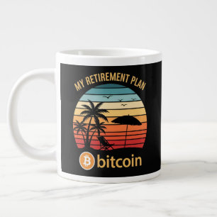 Taza De Café Gigante Mi Plan de Jubilación Bitcoin Playa Atardecer