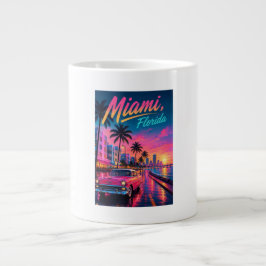 Taza De Café Gigante Miami Florida Retro Neon Atardecer Viaje