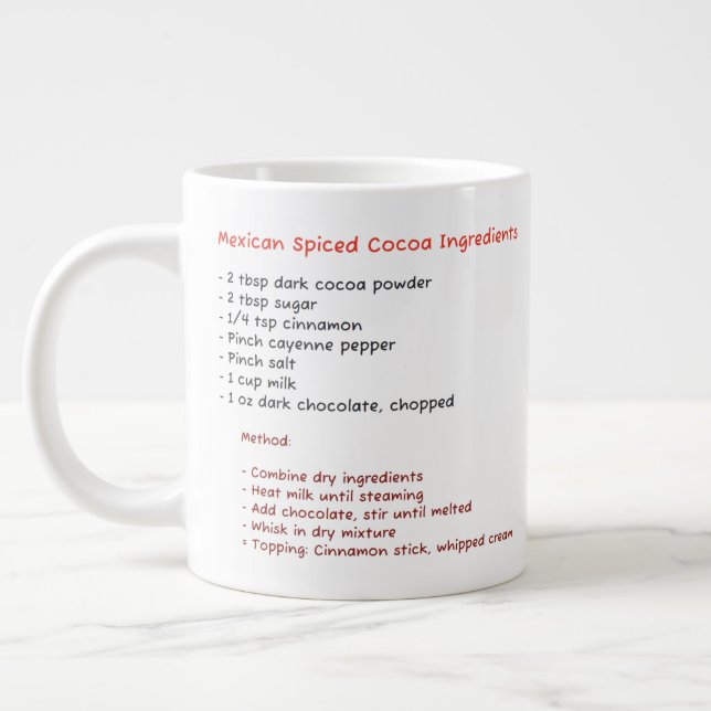 Taza De Café Gigante Microwave Mug (Receta de cacao picante mexicana) (Izquierda)