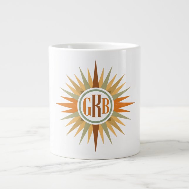 Taza De Café Gigante Mid-Century Starburst Monogram Personalized Retro  (Frente)