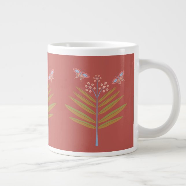 Taza De Café Gigante Milkweed & Butterflies 20os, rosa, coral, verde (Derecha)