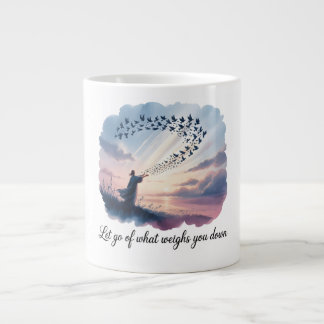 Taza De Café Gigante Minimalist Doves & Quote Mug – Let Go Design