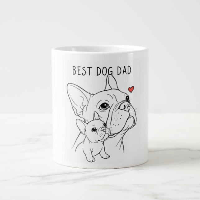 Taza De Café Gigante Minimalist French Bulldog "Best Dog Dad" Line Art  (Frente)