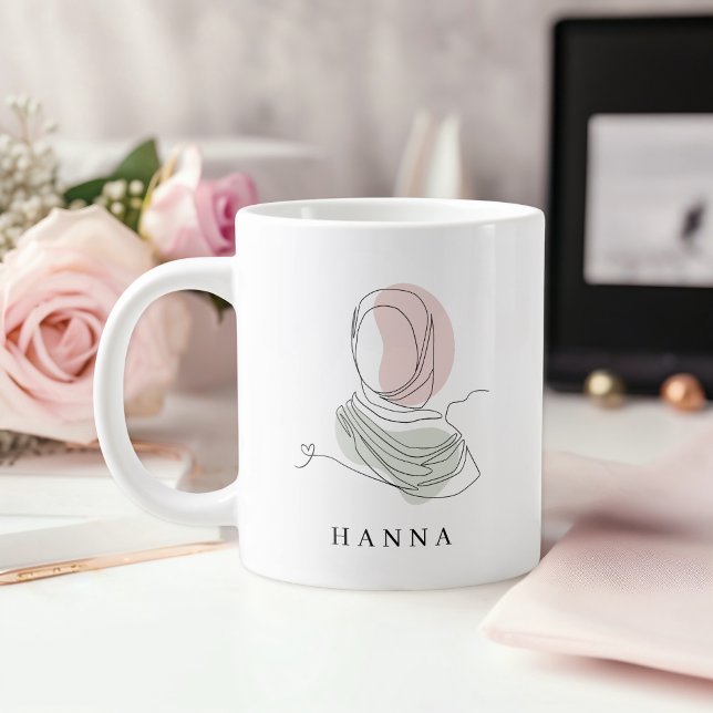 Taza De Café Gigante Minimalist Hijab Line Art Jumbo 20oz Mug | Modern (Subido por el creador)