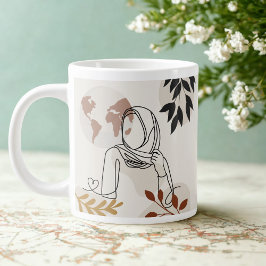 Taza De Café Gigante Minimalist Hijabi Line Art Mug | Terracotta & Gold