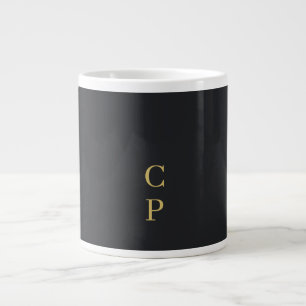 Taza De Café Gigante Minimalista moderno negro y dorado monograma