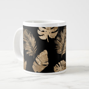 Taza De Café Gigante Moda Hojas Tropicales de Oro Negro