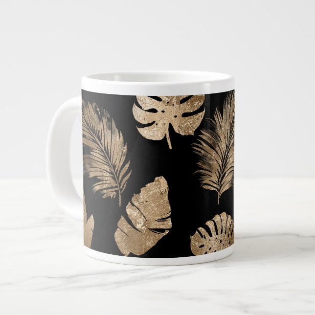 Taza De Café Gigante Moda Hojas Tropicales de Oro Negro (Izquierda)