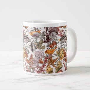Taza De Café Gigante Modelo 2 de la vida marina de la acuarela