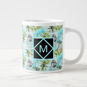 Taza De Café Gigante Modelo abstracto de la palmera de la acuarela