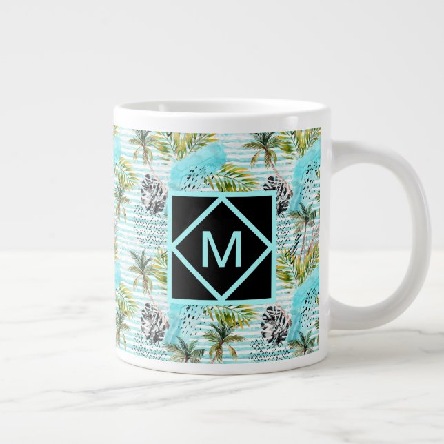 Taza De Café Gigante Modelo abstracto de la palmera de la acuarela (Derecha)