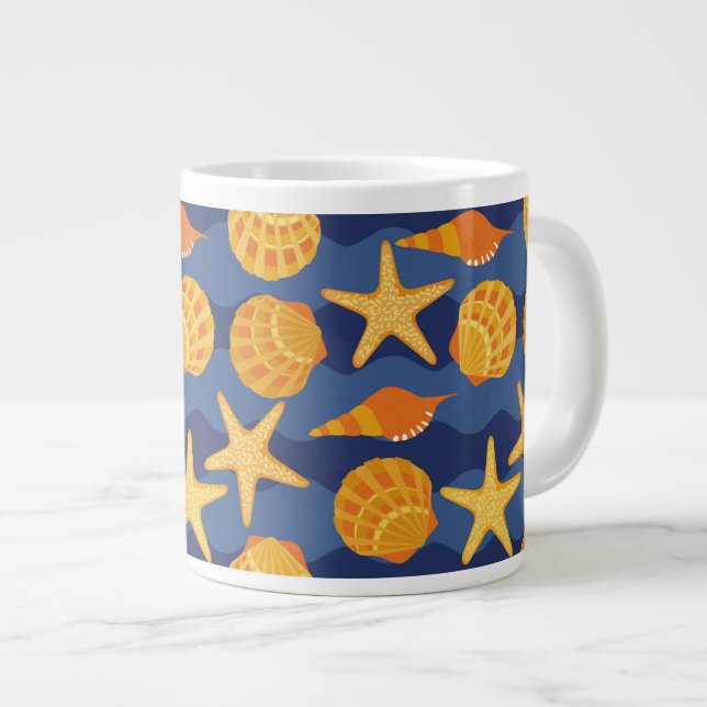 Taza De Café Gigante Modelo azul y anaranjado del Seashell (Derecha)