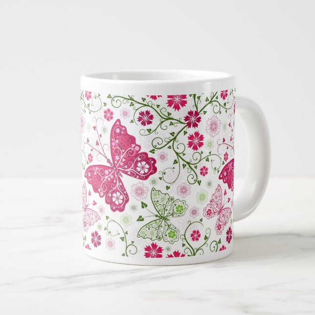 Taza De Café Gigante Modelo blanco floral (Derecha)